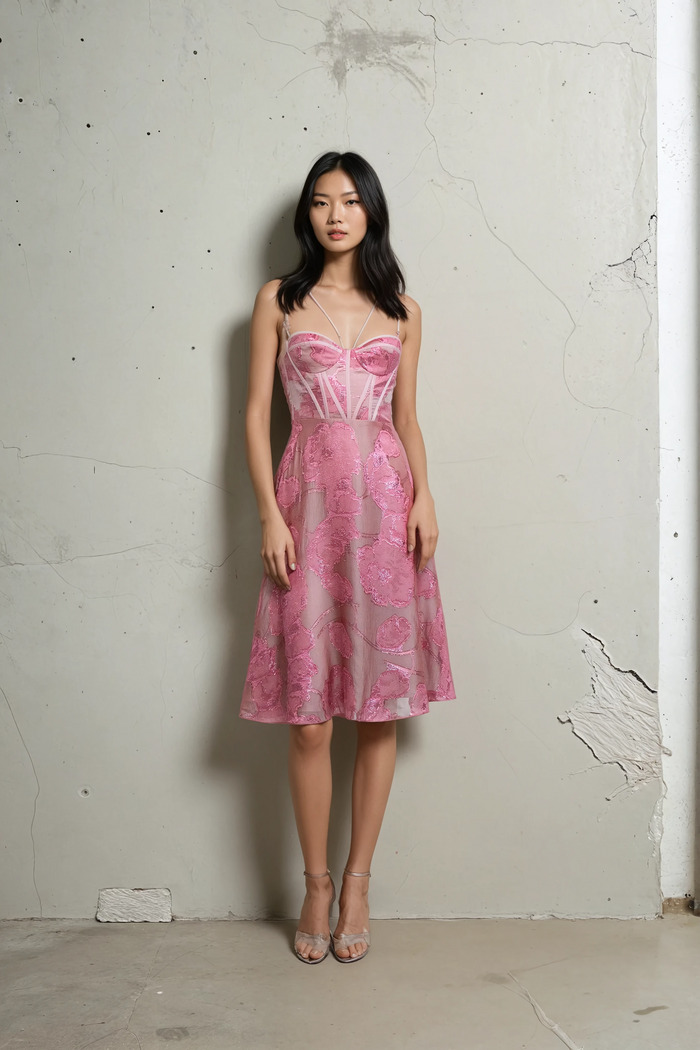 Edition 02 — No. 001 — pink brocade corset dress, one-of-one couture piece, Haniye atelier Dubai
