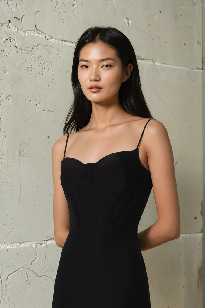Edition 03 — No. 003 — black sweetheart fitted dress, one-of-one couture piece, Haniye atelier Dubai