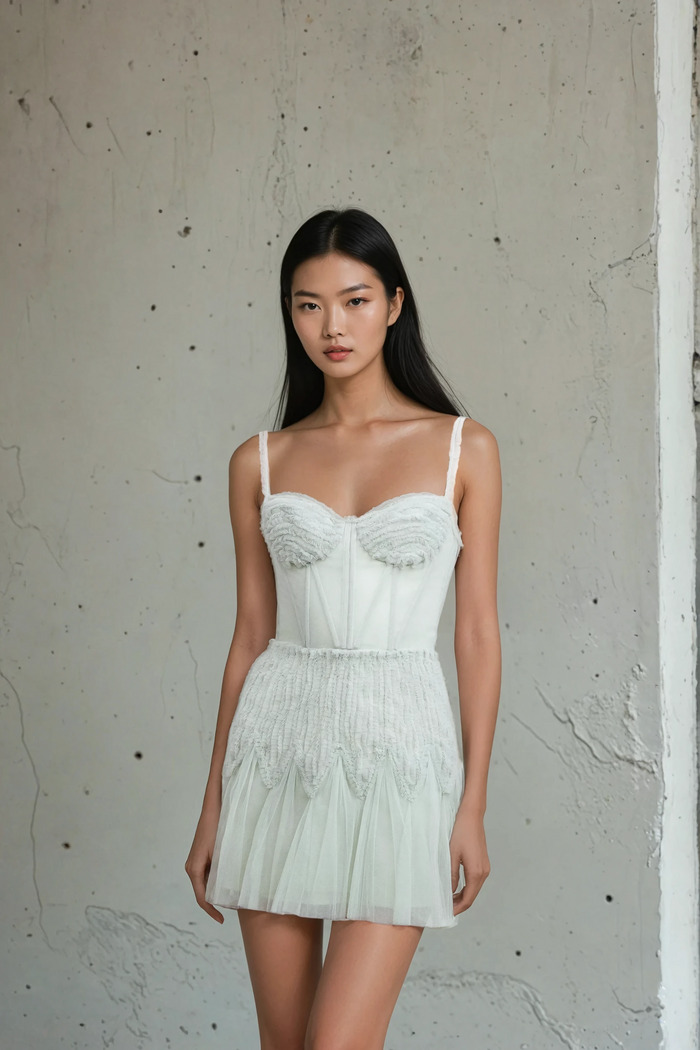 Edition 03 — No. 019 — mint corset fringe mini dress, one-of-one couture piece, Haniye atelier Dubai