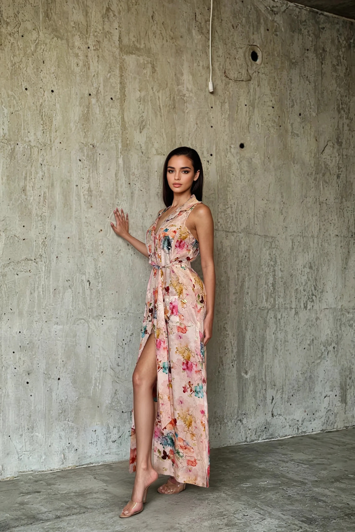 Edition 05 — No. 003 — pink floral halter maxi dress, one-of-one couture piece, Haniye atelier Dubai