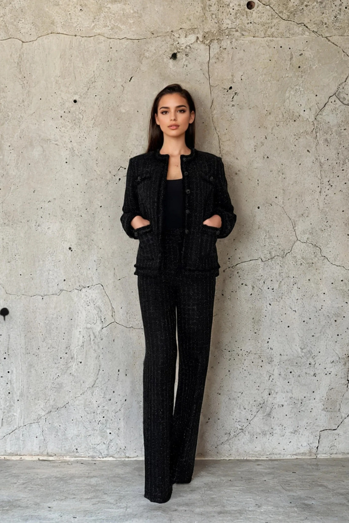 Edition 06 — No. 007 — black tweed jacket trouser suit, one-of-one couture piece, Haniye atelier Dubai