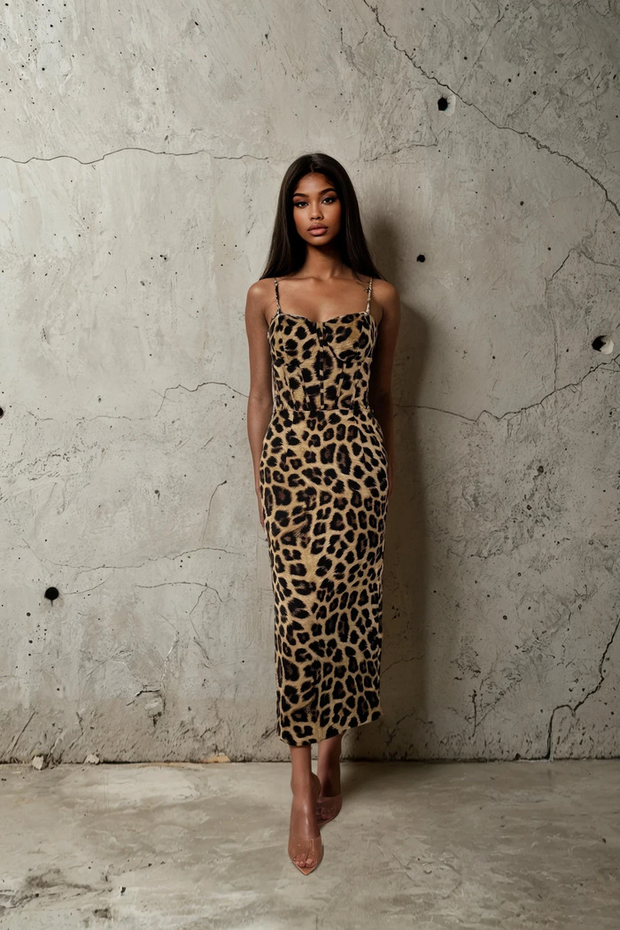 Edition 06 — No. 009 — leopard print midi slip dress, one-of-one couture piece, Haniye atelier Dubai