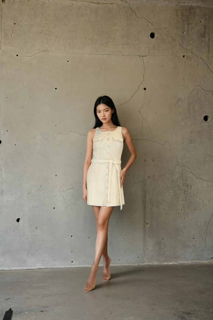 Edition 07 — No. 008 — pale lemon belted mini dress, one-of-one couture piece, Haniye atelier Dubai
