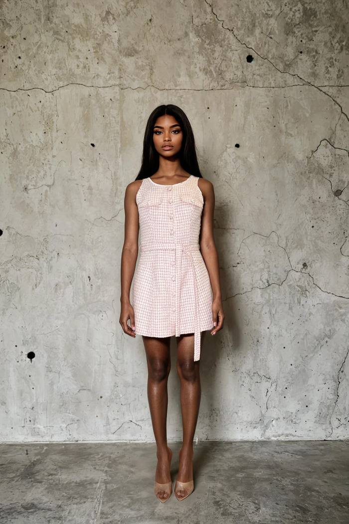 Edition 07 — No. 013 — pink check collared mini dress, one-of-one couture piece, Haniye atelier Dubai