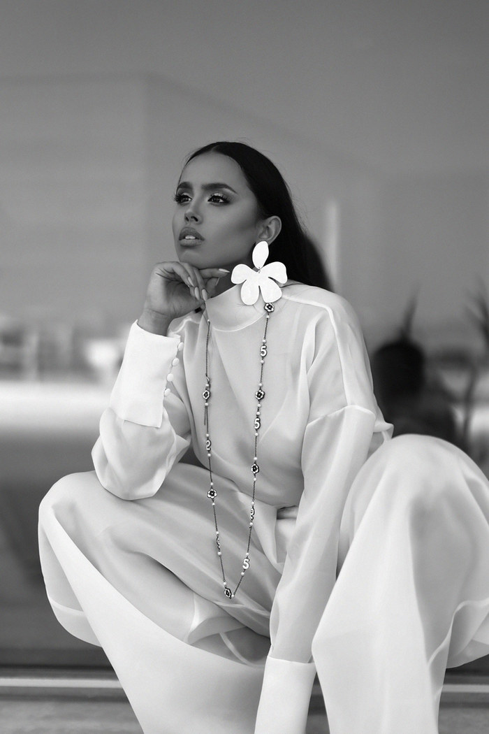 Edition 08 — No. 025 — ivory organza high neck blouse set, one-of-one couture piece, Haniye atelier Dubai
